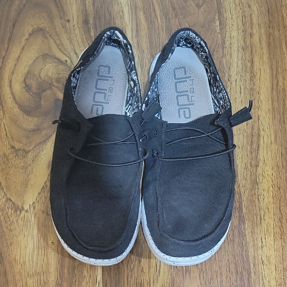 Hey Dude Black and White Loafers